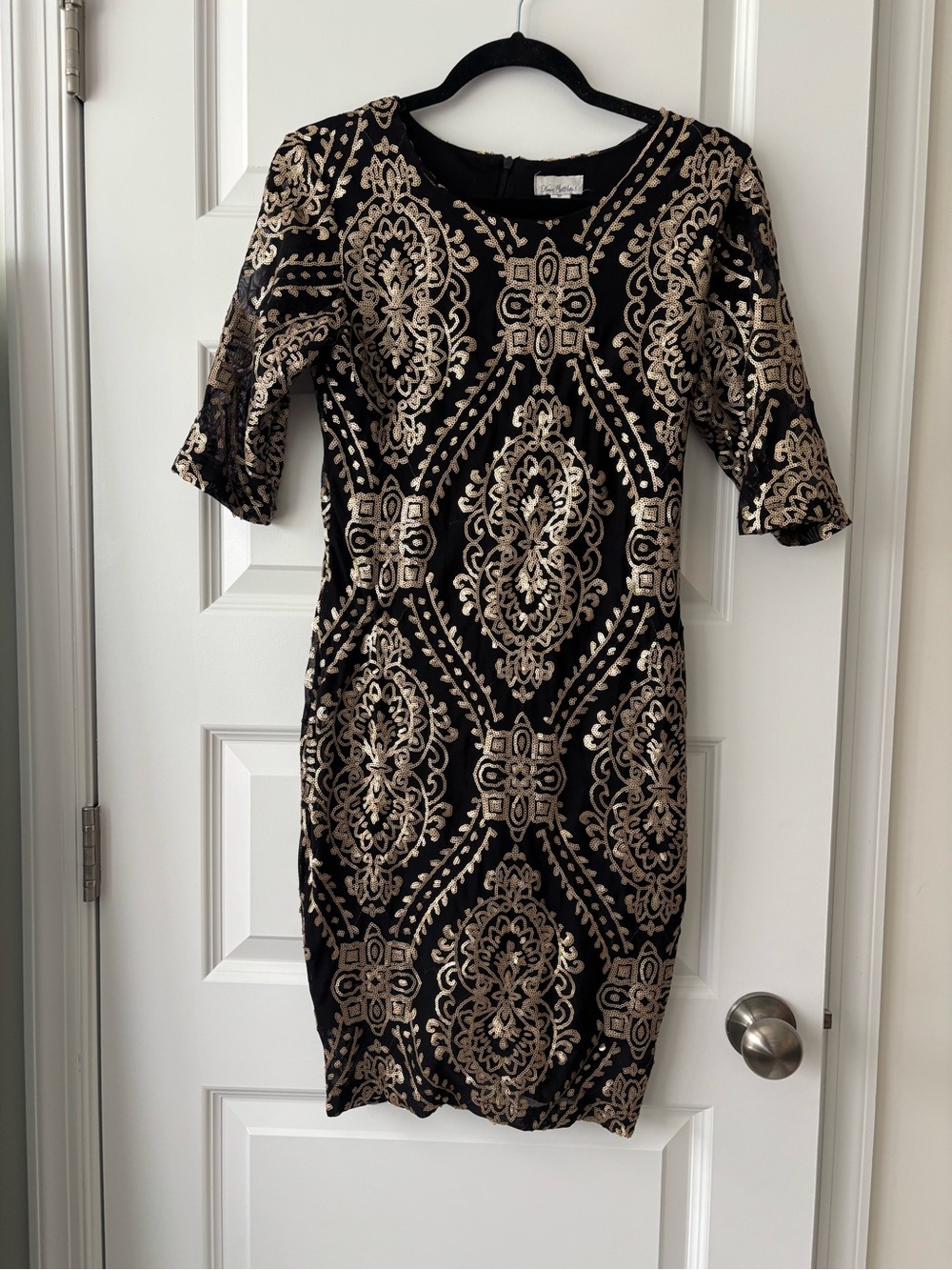 Olivia Matthews Black Dress with Gold Baroque Motif 4P